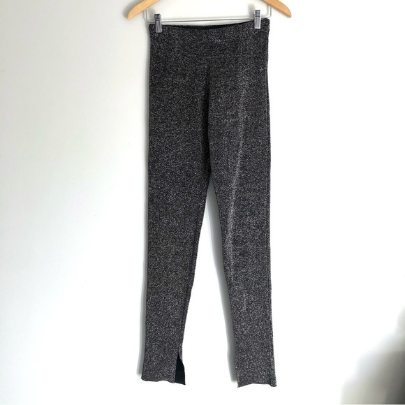 Zara Knit High Rise Black Metallic Pants Slit Leg Leggings - Picture 2 of 11